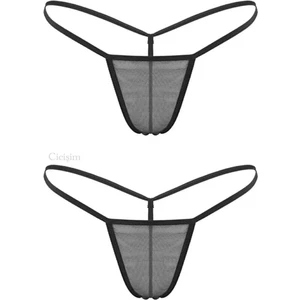 Siyah 2'li Tül Transparan String Tanga Iç Giyim