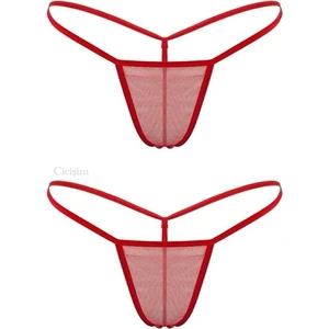 Kırmızı 2'li Tül Transparan String Tanga Iç Giyim