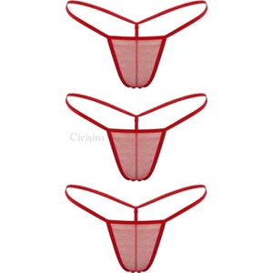 Kırmızı 3'lü Transparan Büyük Beden Seçenekli Tanga String Iç Giyim
