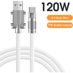 120W 6A LED Işıklı Süper Hızlı Silikon Type-C Şarj Kablosu