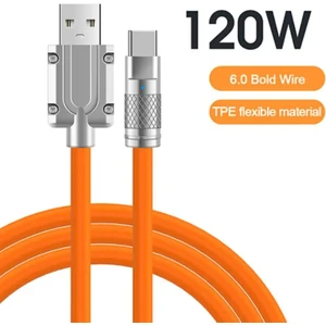 120W 6A LED Işıklı Süper Hızlı Silikon Type-C Şarj Kablosu