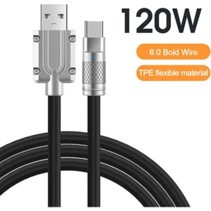 120W 6A LED Işıklı Süper Hızlı Silikon Type-C Şarj Kablosu