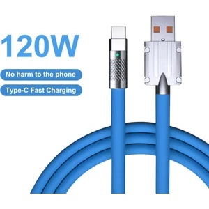 120W 6A LED Işıklı Süper Hızlı Silikon Type-C Şarj Kablosu