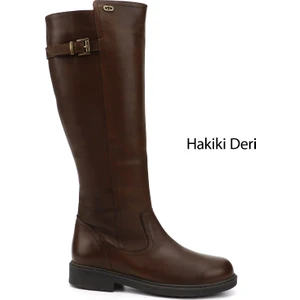 Gön Hakiki Deri Yuvarlak Burun Kauçuk Taban Topuklu Fermuarlı Kadın Çizme 44570