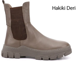 Kadın Açık Vizon Kauçuk Taban Hakiki Deri Chelsea Bot