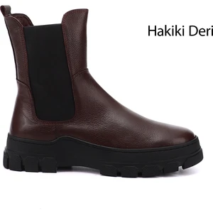 Kadın Bordo Kauçuk Taban Hakiki Deri Chelsea Bot