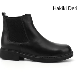 Hakiki Deri Yuvarlak Burun Kauçuk Taban Topuklu Lastikli Kadın Günlük Bot 42424