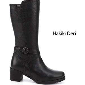 Gön Hakiki Deri Yuvarlak Burun Kauçuk Taban Topuklu Fermuarlı Kadın Çizme 46575
