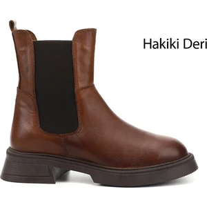 Kadın  Kalın Taban Hakiki Deri Chelsea Bot