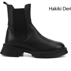 Kadın Siyah Kalın Taban Hakiki Deri Chelsea Bot