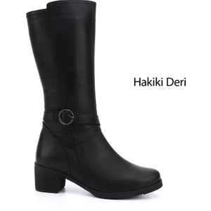 Gön Hakiki Deri Yuvarlak Burun Kauçuk Taban Topuklu Fermuarlı Kadın Çizme 46575