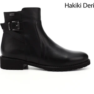 Gön Hakiki Deri Yuvarlak Burun Kauçuk Taban Topuklu Fermuarlı Kadın Günlük Bot 46460