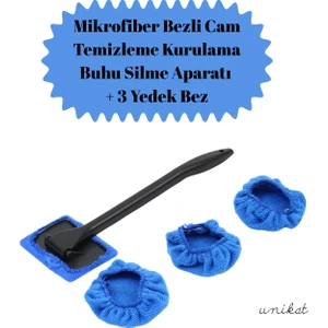 Mikrofiber Bez Cam Temizleme Aparatı 3 Adet Yedek Başlıklı
