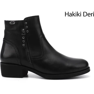 Gön Hakiki Deri Yuvarlak Burun Topuklu Fermuarlı Püsküllü Kadın Günlük Bot 47440