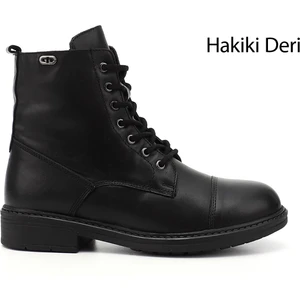 Kadın Siyah Fermuarlı Hakiki Deri Postal Bot