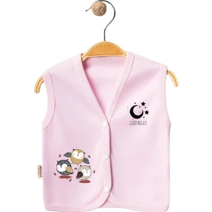 Baykuş Baskılı Penye Yelek Pembe