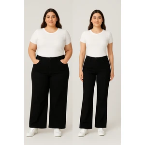 36-50 Beden Aralığı Kadın Likralı Esnek Geniş Paça Kot Pantolon