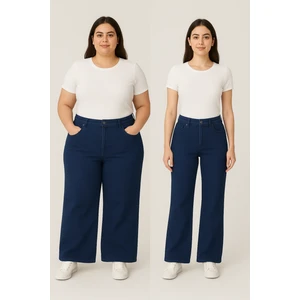 36-50 Beden Aralığı Kadın Likralı Esnek Geniş Paça Kot Pantolon