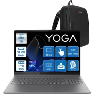 Yoga 7 2-In-1 16ILL10 Intel Core Ultra 7 258V 32GB 1tb SSD Freedos Intel Arc 140V OLED 500NITS 16" Wqxga+ (2880X1800) 120HZ Dokunmatik Y83JT0018TRF02 + Lenovo Yoga Kalem + Zetta Çanta