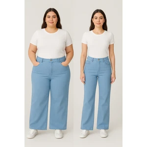 36-50 Beden Aralığı Kadın Likralı Esnek Geniş Paça Kot Pantolon