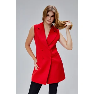 Kırmızı Uzun Kruvaze Dokuma Yelek