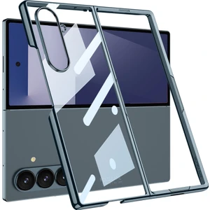 Galaxy Z Fold 7 Uyumlu Kılıf Cam Arka Kapak Kamera Korumalı Metalik Kenarlı Premium Glitter