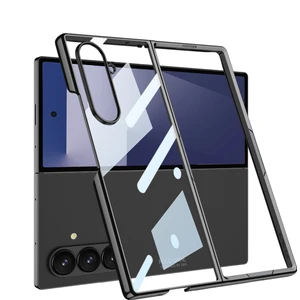 Galaxy Z Fold 7 Uyumlu Kılıf Cam Arka Kapak Kamera Korumalı Metalik Kenarlı Premium Glitter
