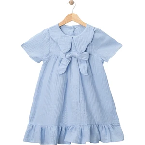 Müslin Pamuk Fiyonklu Elbise Mavi