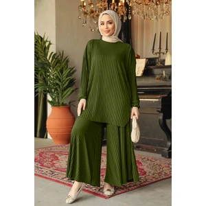 Sandy Komple Piliseli Ikili Tesettür Pantolonlu Takım 38-46 Beden Arası Uyumlu