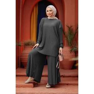 Sandy Komple Piliseli Ikili Tesettür Pantolonlu Takım 38-46 Beden Arası Uyumlu