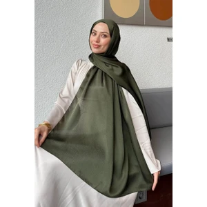 Flora Tekstil Janjan Trend Parlak Saten Dokulu Abiye Şifon Işıl Şal haki yeşil 185 x 70 SAL2315