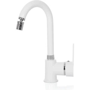 Beyaz Kısa Borulu Lavabo Bataryası Oynar Perlatörlü