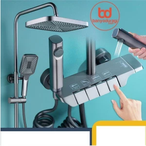 Piyano Gri Robot Tepe Duş Seti Yağmur Tepe Banyo 4 Tuşlu Batarya Dahil Antrasit Duş Seti