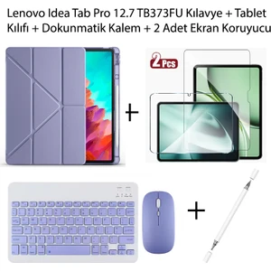 Yesnıce Lenovo Idea Tab Pro 12.7 TB373FU Uyumlu Standlı Kılıf ve Dokunmatik Kalem ve Klavye ve Mouse