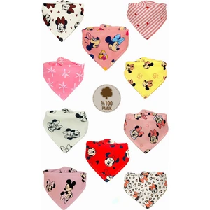 Bebek %100 Pamuk Sevimli Mini Fare Desenli Çift Katlı Fular Mama Önlüğü - Salya Önlüğü 10 Adet