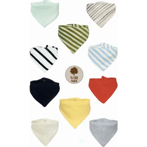 Bebek %100 Pamuk Çift Katlı Renkli Çizgili ve Düz Fular Mama Önlüğü Salya Önlüğü Set 10 Adet