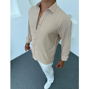 Bürümcük Pamuk Keten Oversize Bej Erkek Gömlek