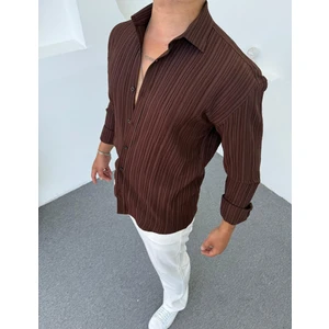 Bürümcük Pamuk Keten Oversize Kahve Erkek Gömlek