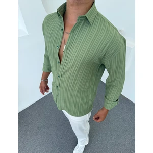 Bürümcük Pamuk Keten Oversize Haki Erkek Gömlek