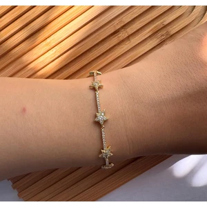 Yıldız Model Taşlı Altın Renginde Çelik Gold Bileklik