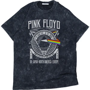 Unisex Pink Floyd Yazılı Yıkamalı Tişört, Oversize Rock-Metal Baskılı Vintage T-Shirt
