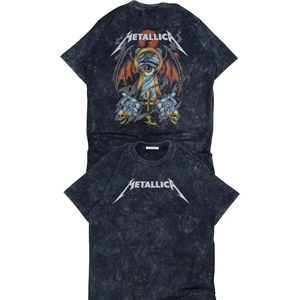 Fuddy Moda Unisex Gözlü Metallica Sırt Baskılı Yıkamalı Tişört, Oversize Rock-Metal Baskılı Retro T-Shirt