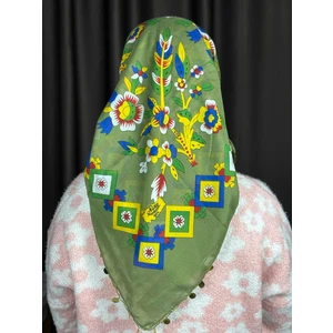 Pullu Tokat Yazması Çengelköy Deseni Eşarp - 100 x 100 cm Çeyizlik Yazma