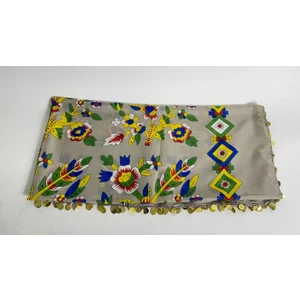 Pullu Tokat Yazması Çengelköy Deseni Eşarp - 100 x 100 cm Çeyizlik Yazma