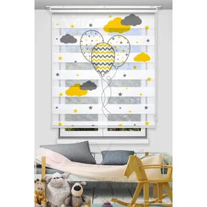 Avart Digital Sarı Gri Balon Baskılı Plise Pano Perde - Dijital Baskılı Zebra Stor Perde