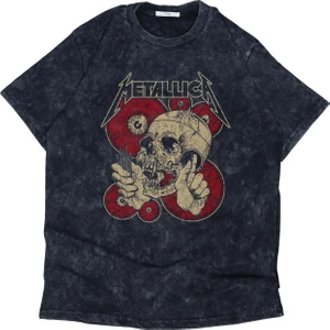 Fuddy Moda Unisex Metallica Baskılı Yıkamalı Tişört, Oversize Rock-Metal Baskılı Eskitme T-Shirt