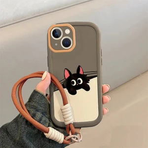 Apple iPhone 15 Uyumlu Kılıf Zebana El Bilekli Cat And Puppy Silikon Kılıf Açık Kahverengi