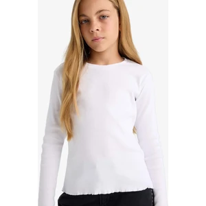 Kız Çocuk Bisiklet Yaka Basic Düz Fitilli Kaşkorse Uzun Kollu Okul Tişörtü B2387A825AU