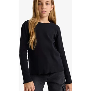 Kız Çocuk Bisiklet Yaka Basic Düz Fitilli Kaşkorse Uzun Kollu Okul Tişörtü