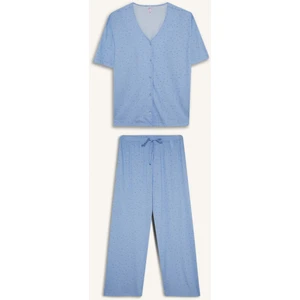 Pijama Takımı Regular Fit V Yaka Düğmeli Kısa Kollu Üst Uzun Alt F7548AX25AU